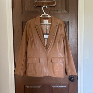 brown leather blazer new with tags